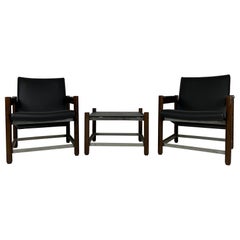 Set tavolino poltrone Dal Vera legno similpelle anni 60’