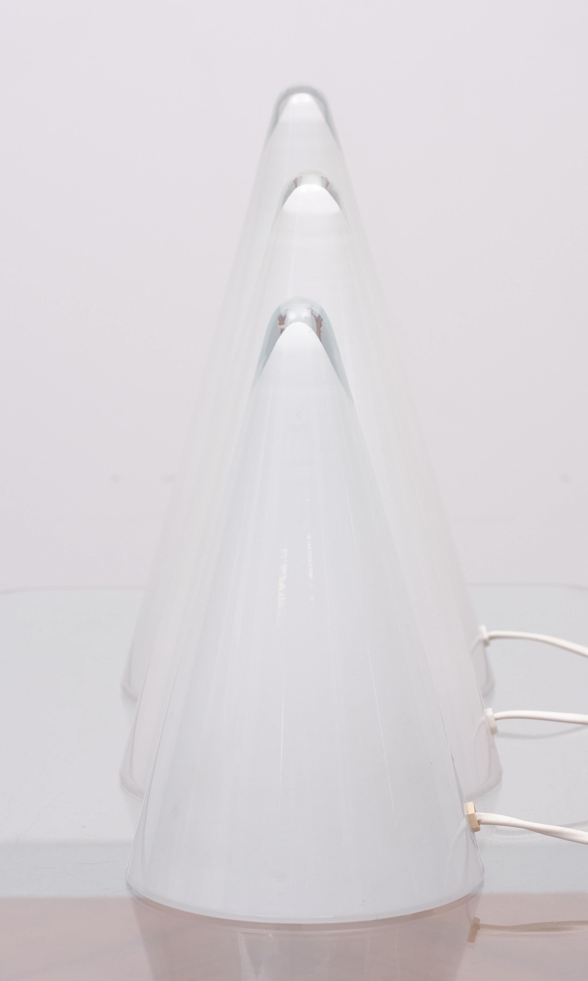 Opaline Glass Set Teepee Glass Table Lamps, France, 1970s