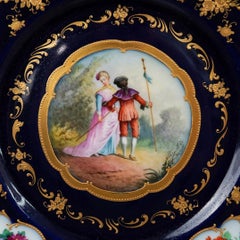 Set Ten (10) Vintage Porcelain Cobalt Blue Cabinet Plates by Epiag