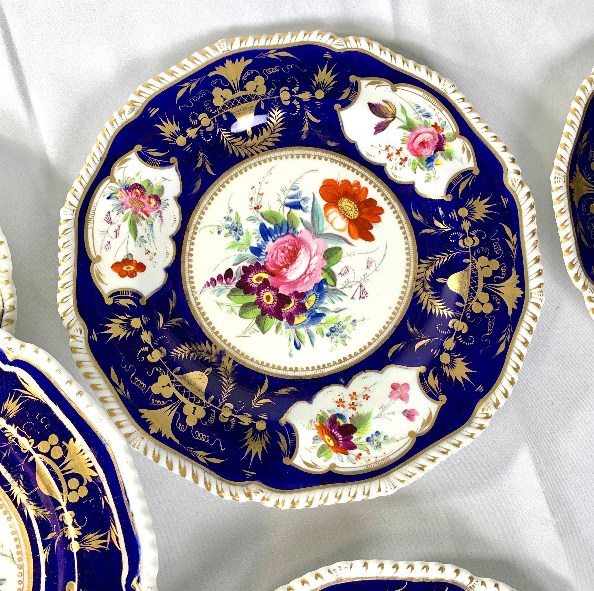 Set Ten Antique Derby Cobalt Blue Dinner Plates England Circa 1825-30 For Sale 1