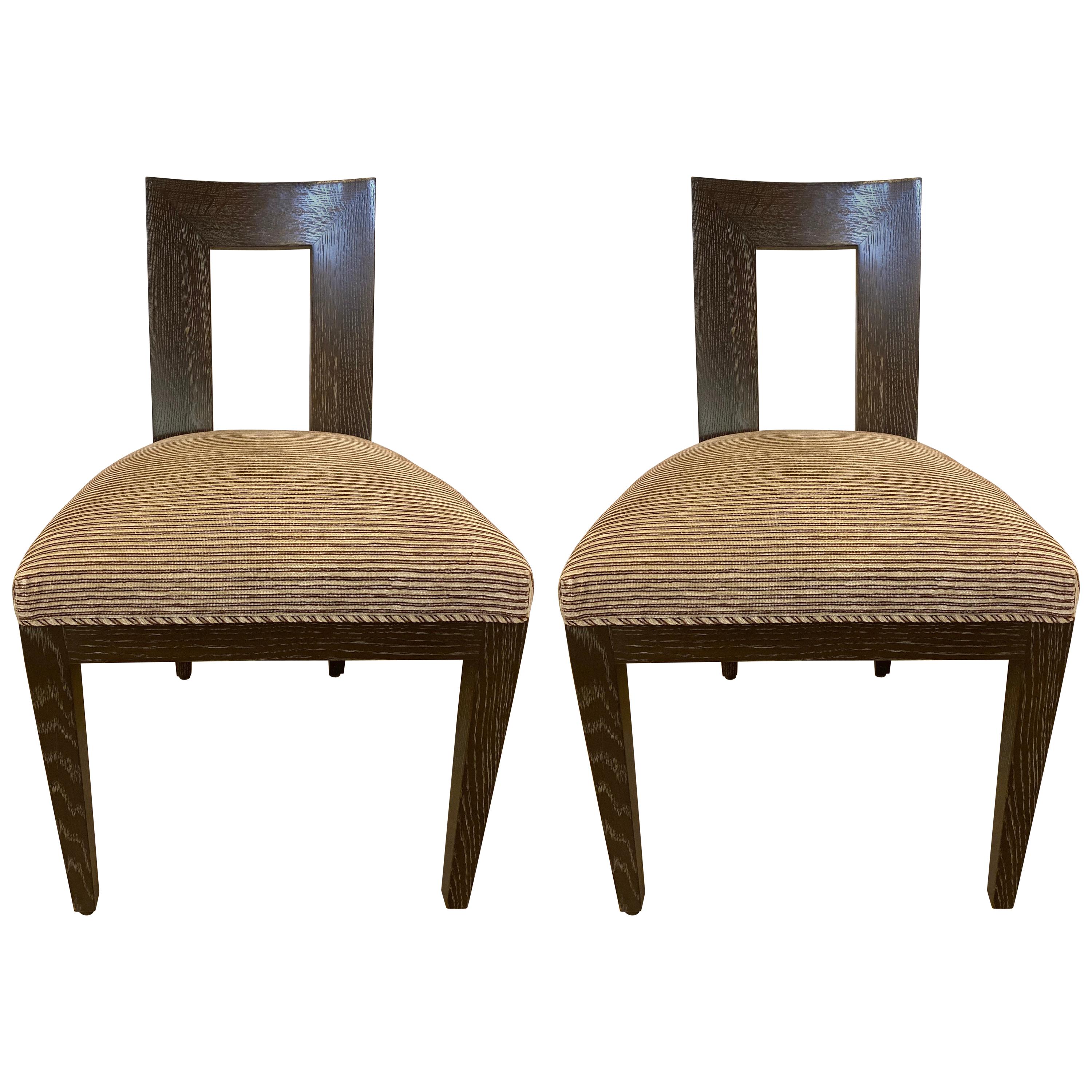 Set Ten Donghia 'Margarita' Design Dining Chairs Pickled Oak, Labeled Donghia