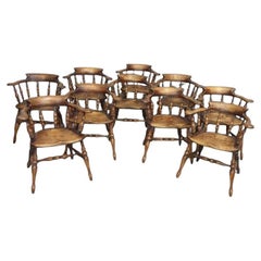 Set Ten English Elm Smokers Bow Dining Chairs