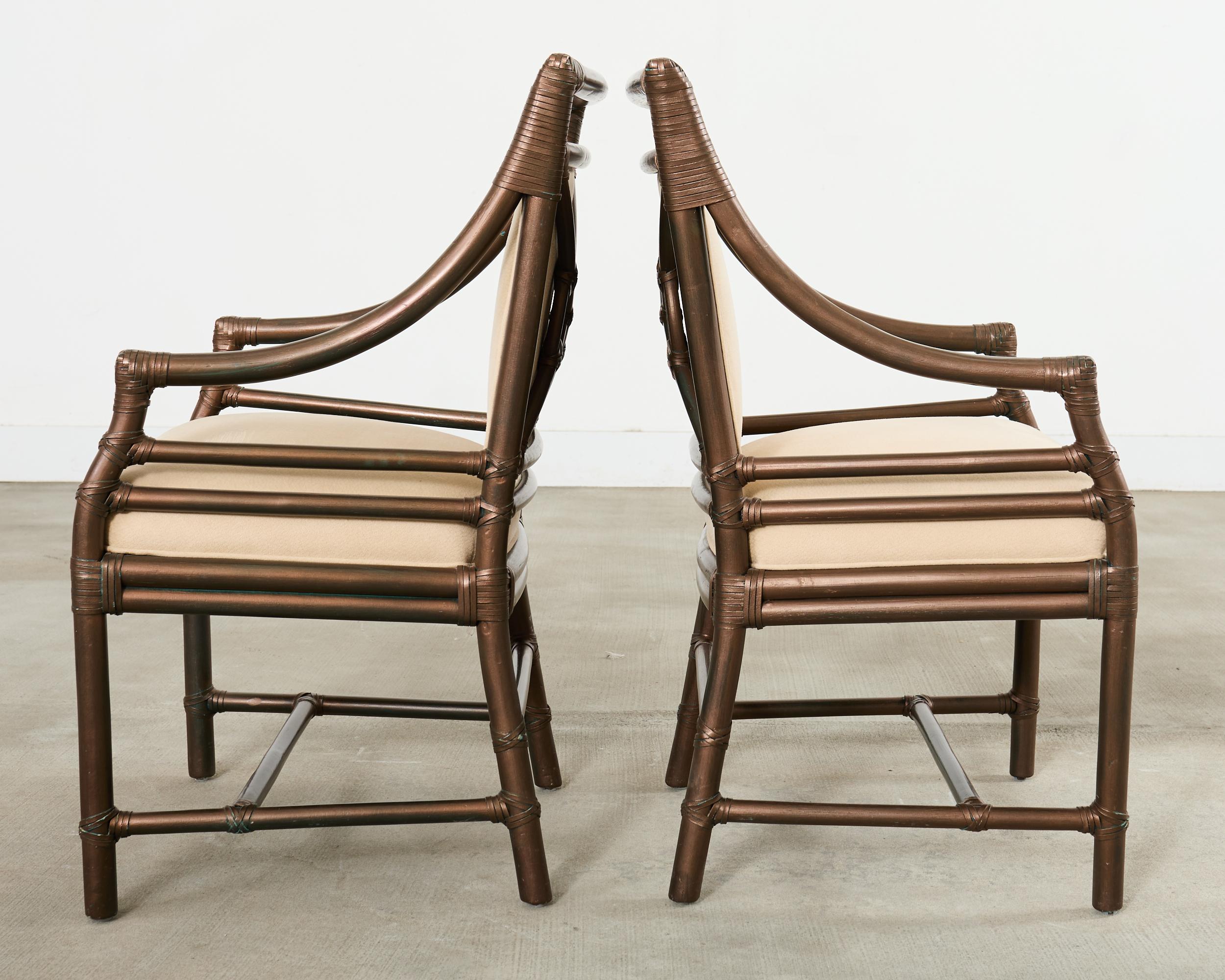 Satz Zehn McGuire Bronzed Rattan Target Esszimmerstühle im Angebot 1