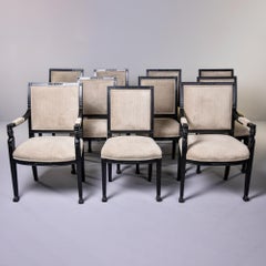 Set Ten Vintage Neoclassical Style Dining Chairs with New Velvet Upholstery