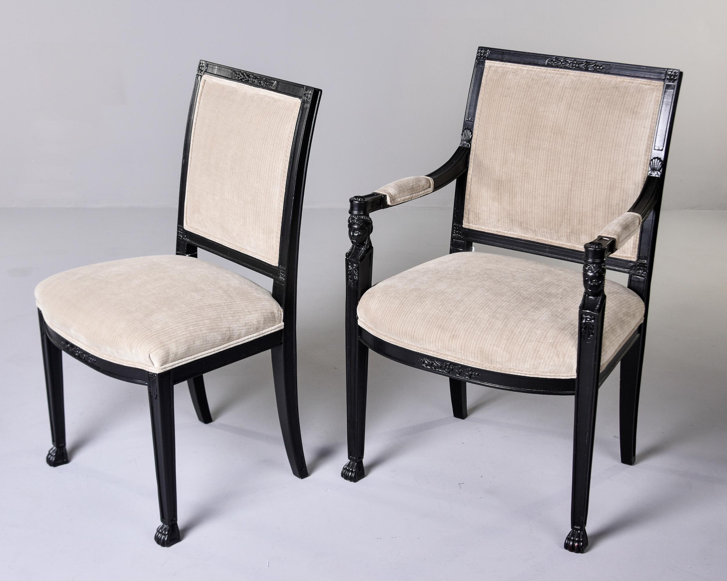 Set Ten Vintage Neoclassical Style Dining Chairs with New Velvet Upholstery In Good Condition In Troy, MI