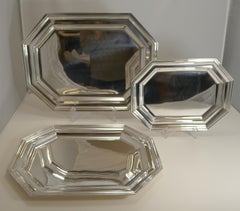 Set of Three Antique English Graduated Serving Trays or Platters, Mappin & Webb