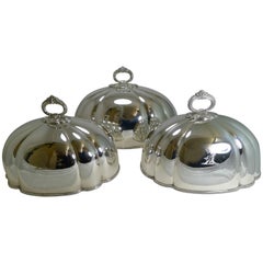 Ensemble de trois dômes anglais antiques pour la viande ou la nourriture par Martin Hall & Co. vers 1880