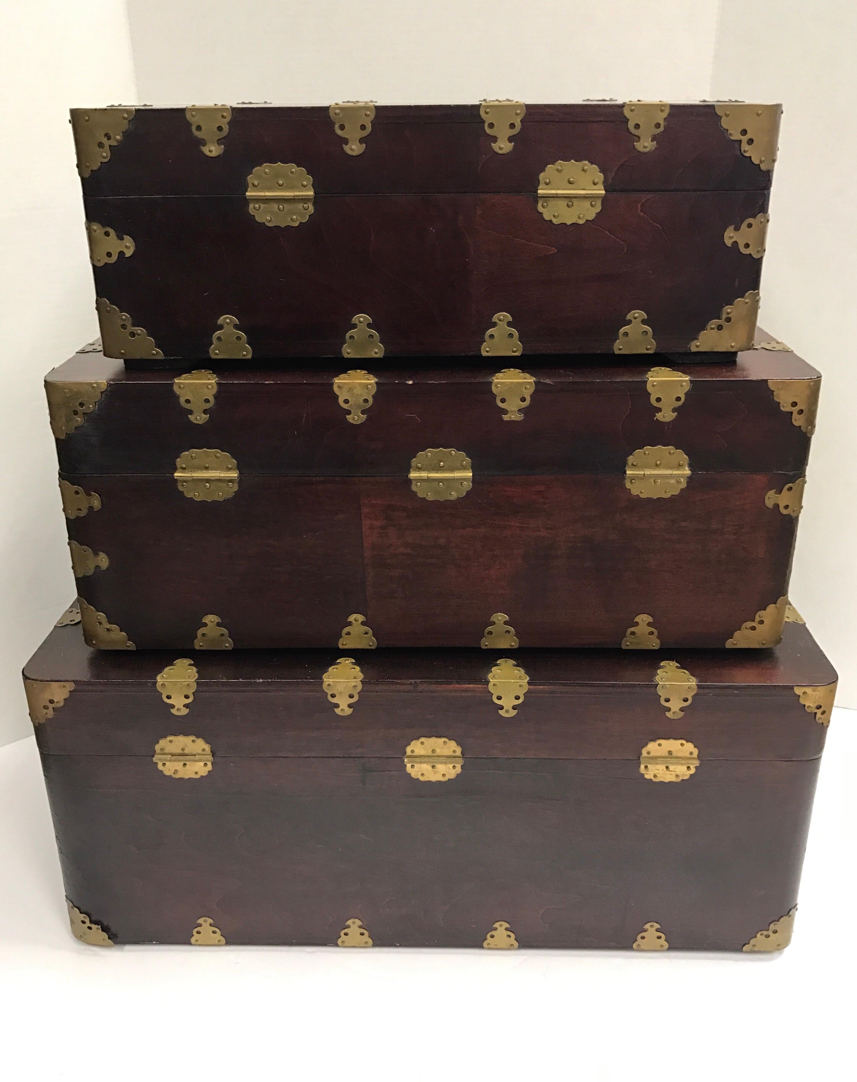 Set Three Chinese Antique Stacking Chests Trunks Boxes Tables Cocktail Coffee 1