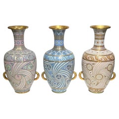Set Three Chinese Cloisonne Enamel Vases