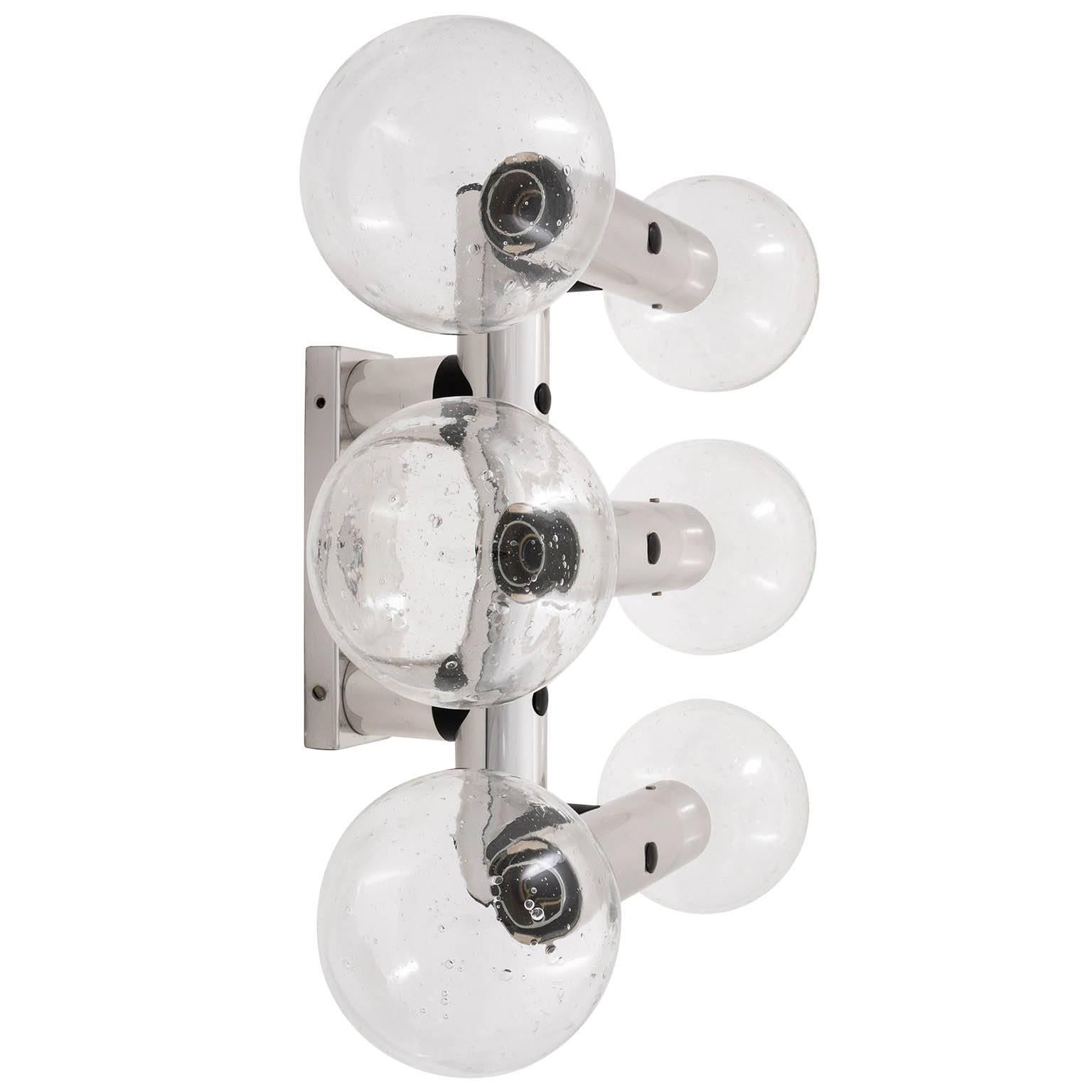 Austrian Three Large Kalmar Sconces Flush Mount Lights 'RS 6 WA' Glass Aluminum 1970 For Sale