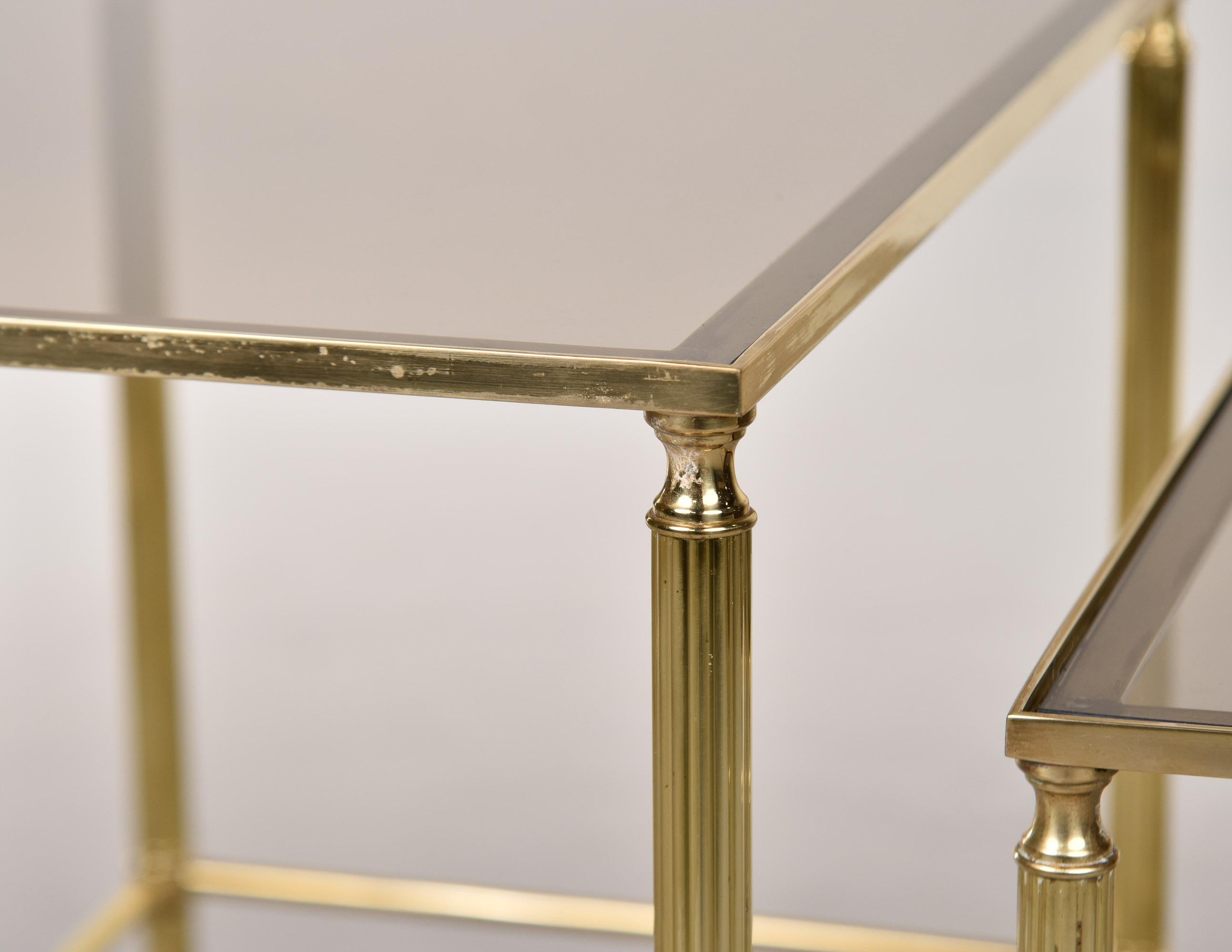 Set Three Mid Century Brass and Glass Neoclassical Style Nesting Tables For Sale 7
