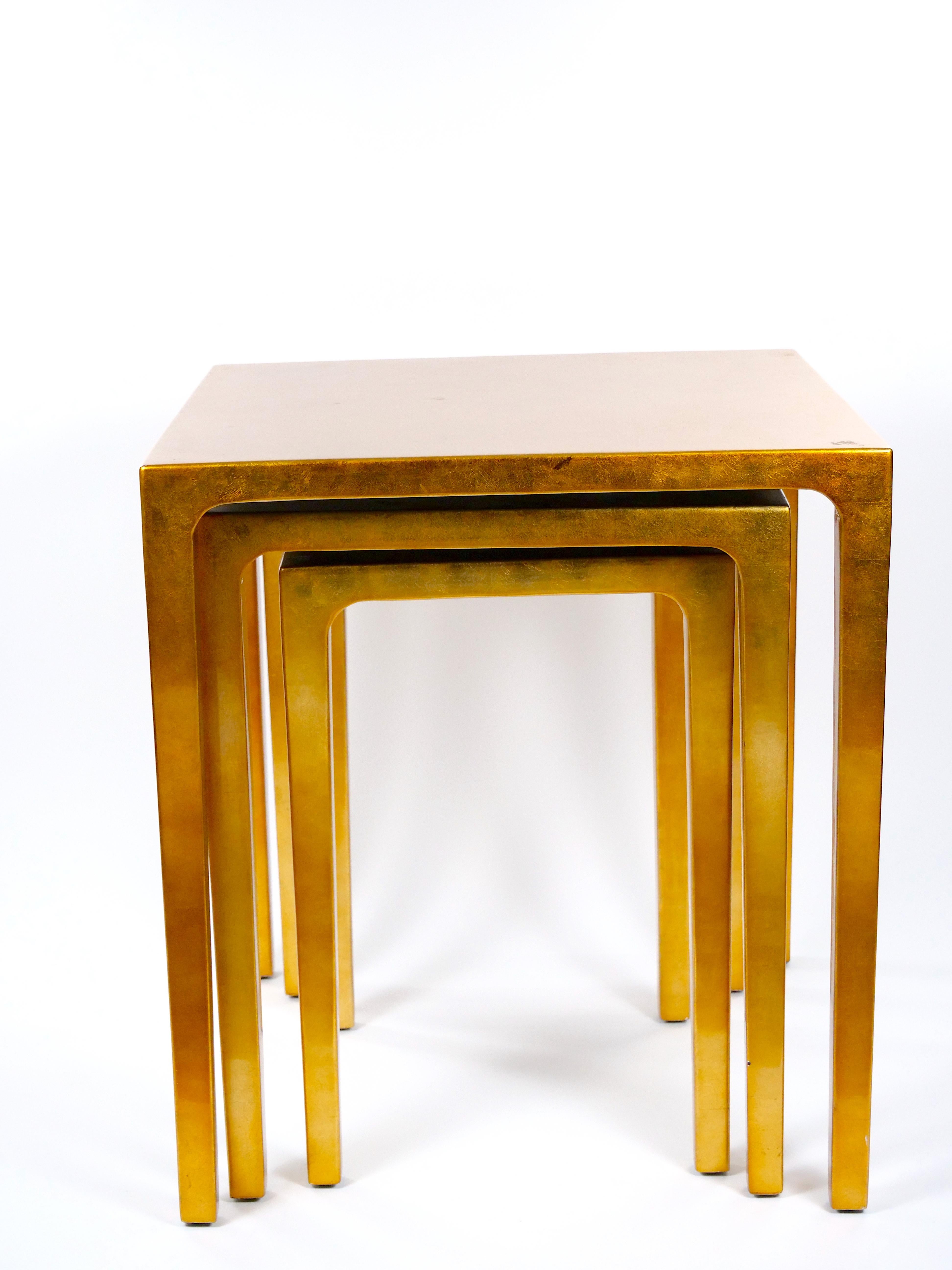Set Three Mid-Century Modern Lacquered Gold Leaf Nesting Tables For Sale 5