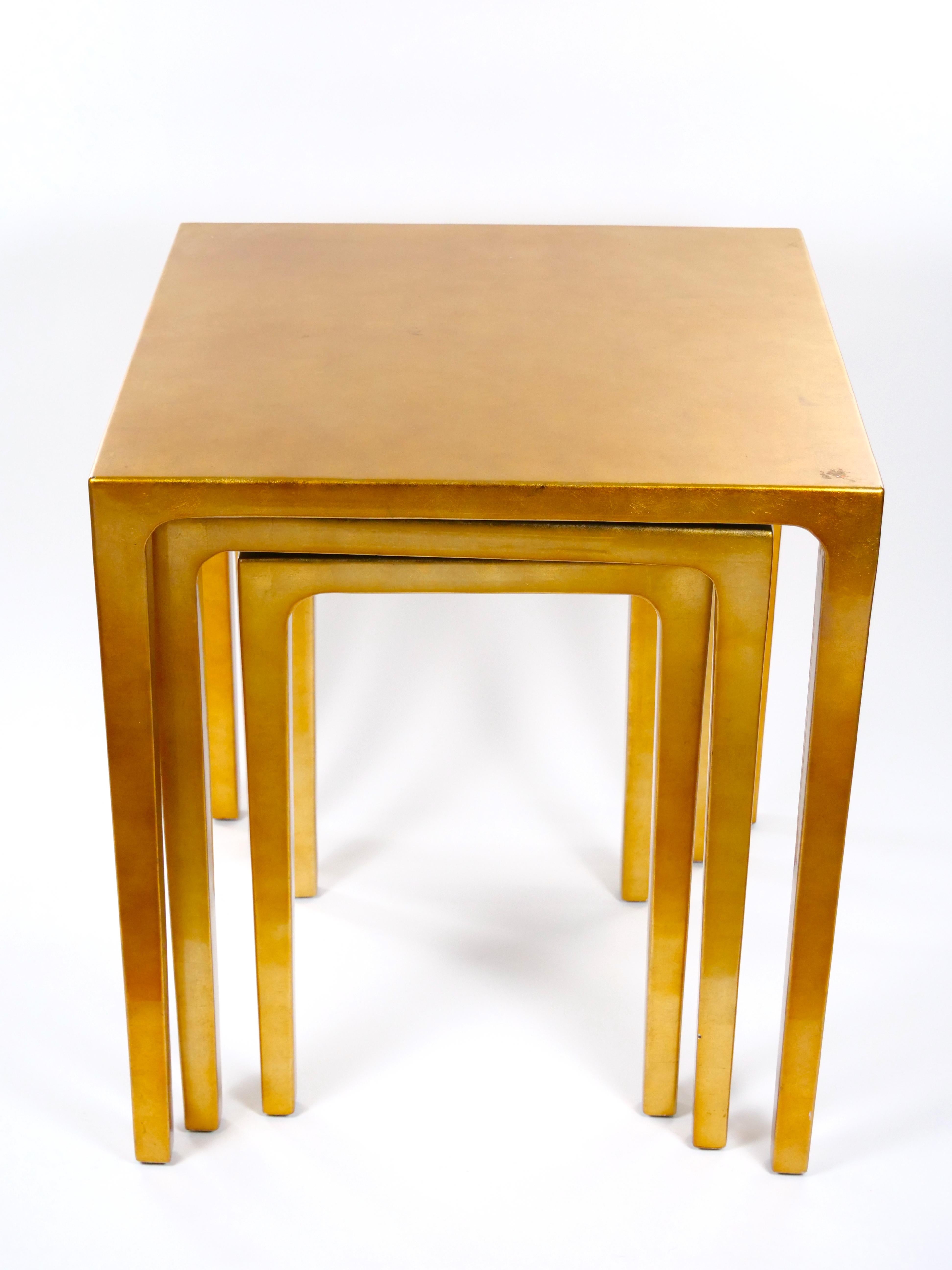 Set Three Mid-Century Modern Lacquered Gold Leaf Nesting Tables For Sale 6