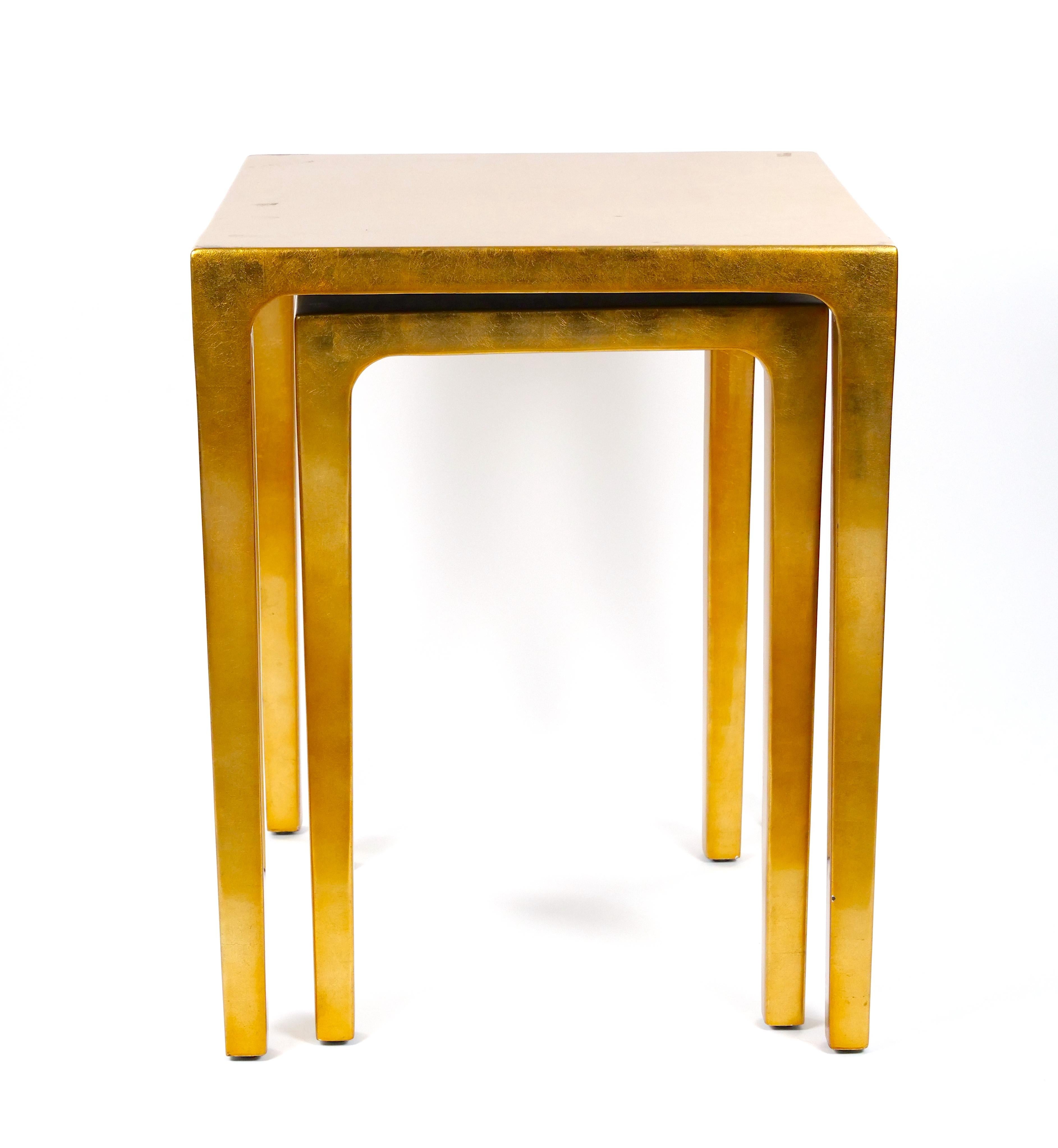 Set Three Mid-Century Modern Lacquered Gold Leaf Nesting Tables For Sale 7