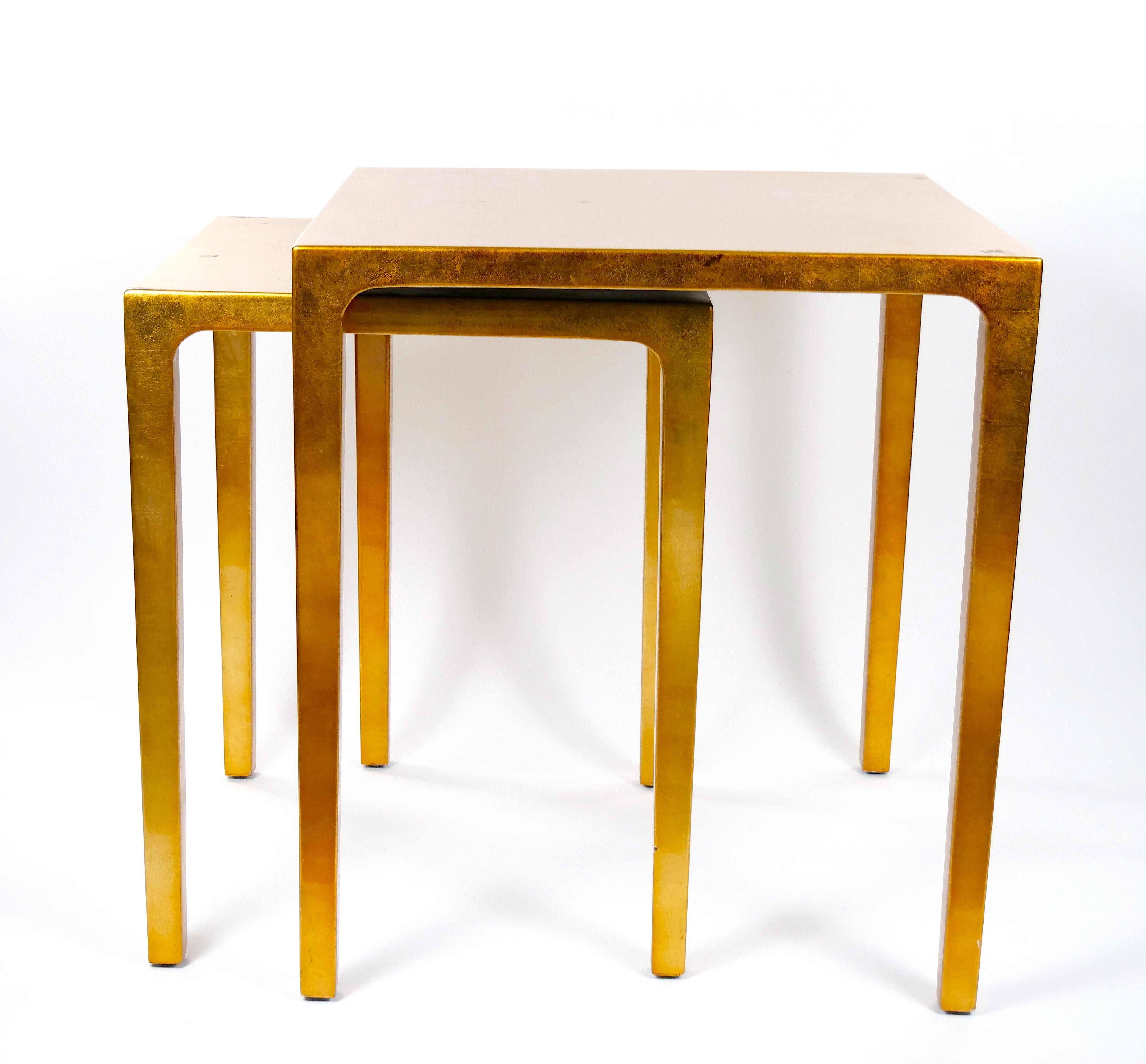 20th Century Set Three Mid-Century Modern Lacquered Gold Leaf Nesting Tables For Sale