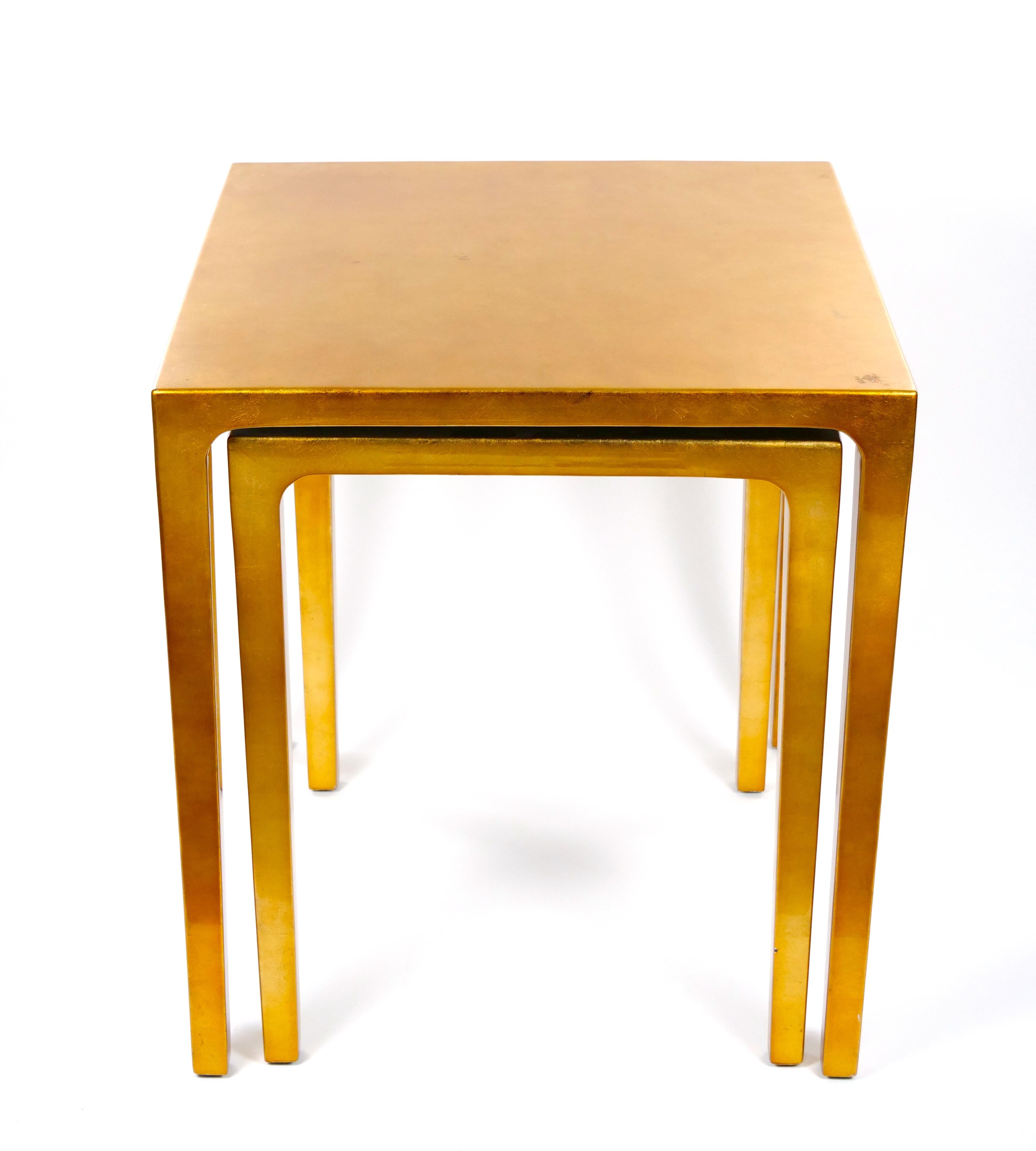 Set Three Mid-Century Modern Lacquered Gold Leaf Nesting Tables For Sale 1