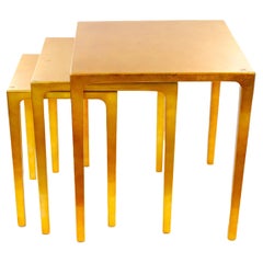Set Three Mid-Century Modern Lacquered Gold Leaf Nesting Tables