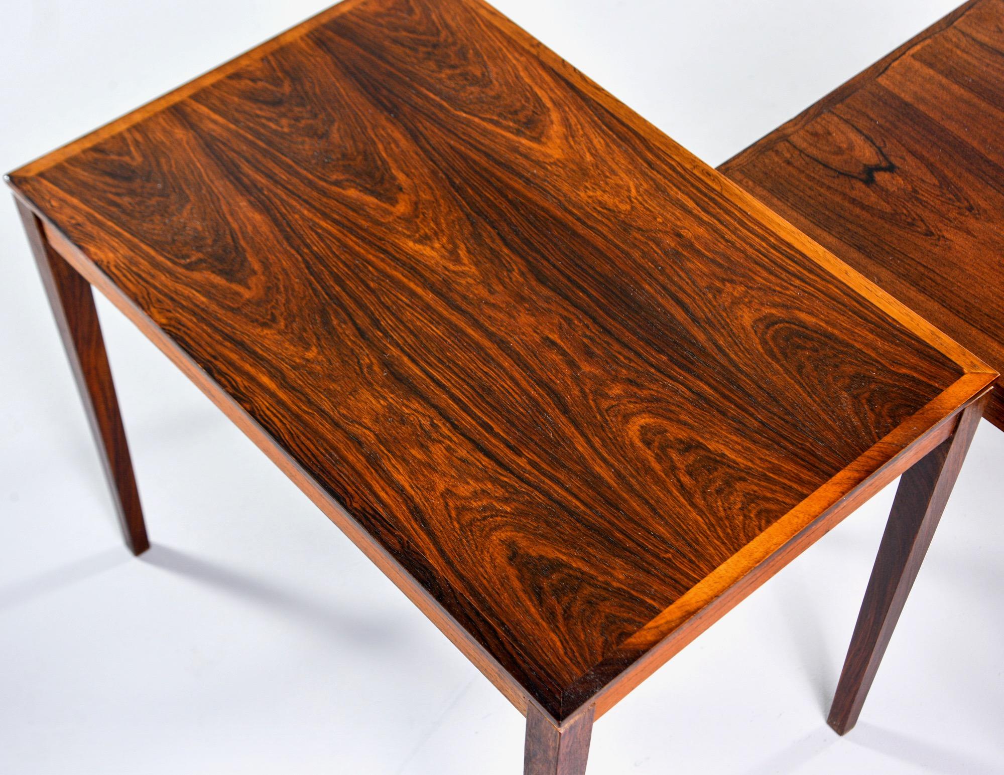 Set of Three Midcentury Danish Bent Silbert Rosewood Nesting Tables In Good Condition In Troy, MI
