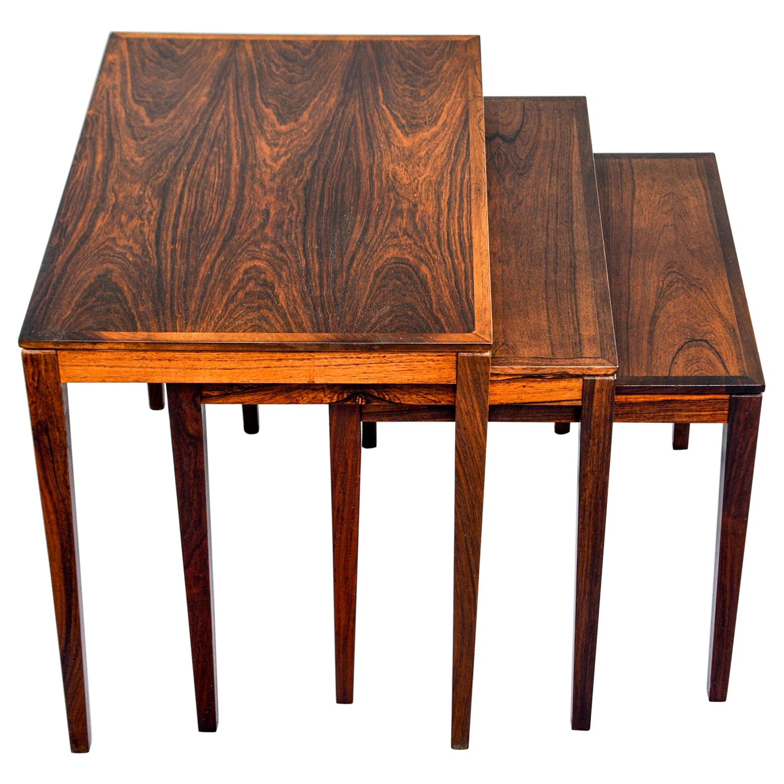 Set of Three Midcentury Danish Bent Silbert Rosewood Nesting Tables