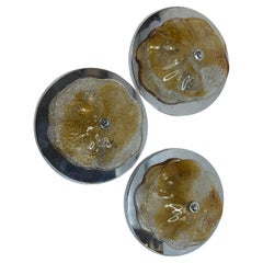 Set Three Murano Disc Glass Wall Lights Mid-Century Modern Italy Mazzega Style