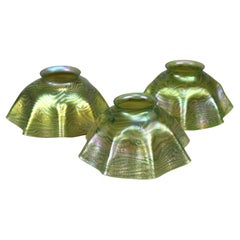 Set Three Tiffany King Tut Art Glass Shades, Circa 1930