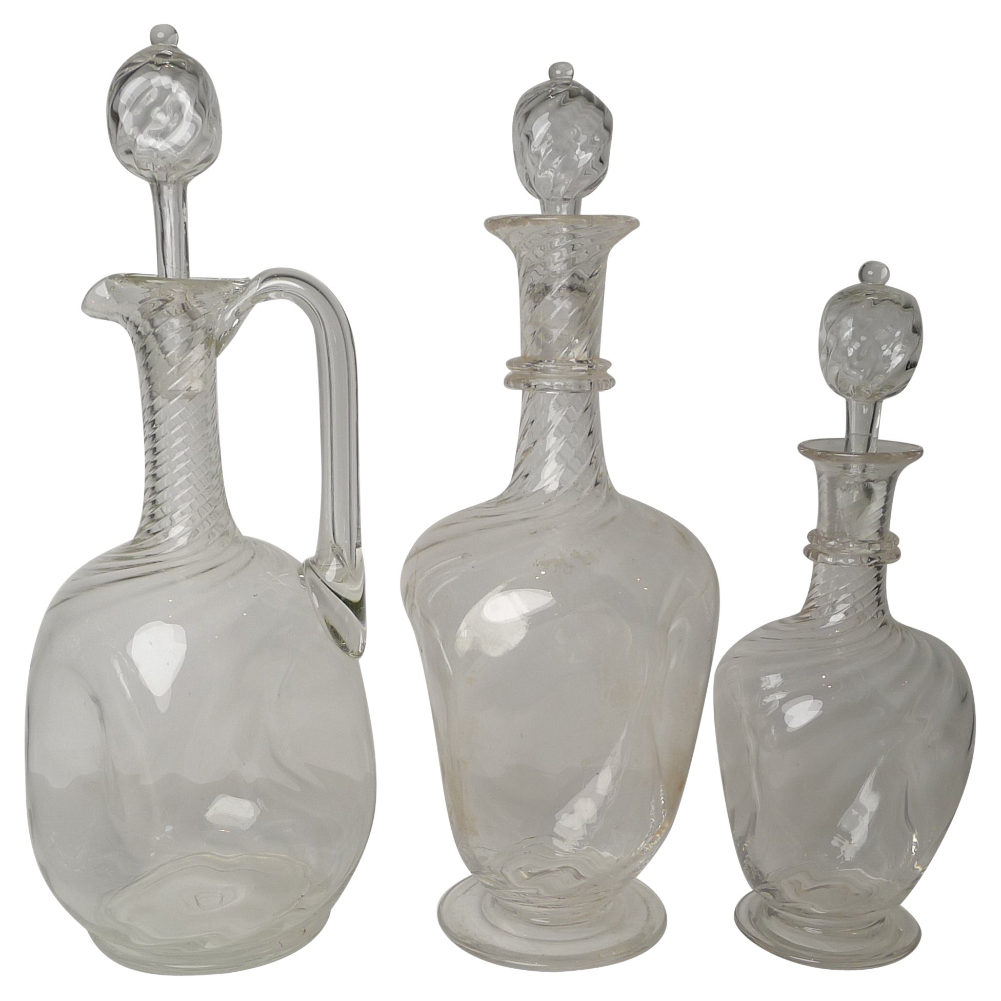 Set Three Venetian Glass Decanters / Claret Jug, circa 1950