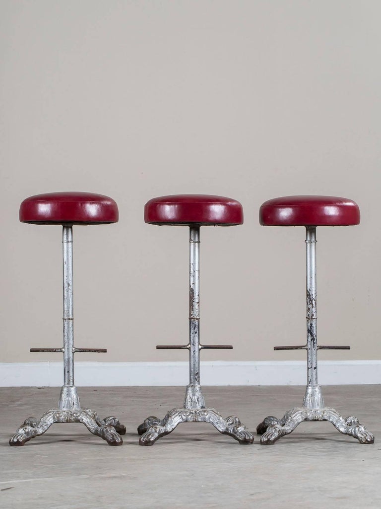 Set of Three Vintage English Cast Iron Counter Stools, England, circa