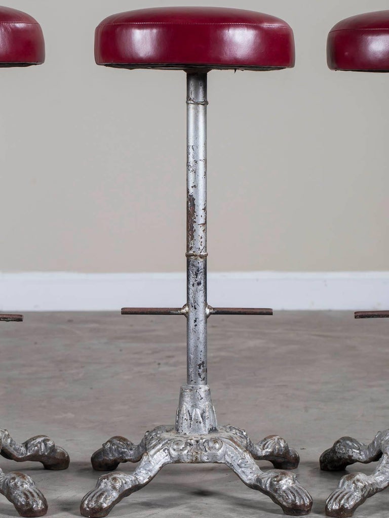Set of Three Vintage English Cast Iron Counter Stools, England, circa