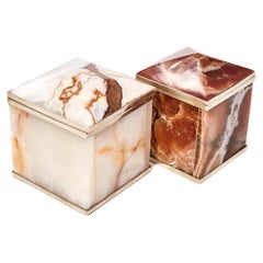 Set Tronador Large Mini Boxes, Brown & Cream Onyx Stone and Silver Alpaca
