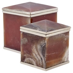 Set Tronador Mini Boxes, Bordeaux Onyx Stone and Silver Alpaca