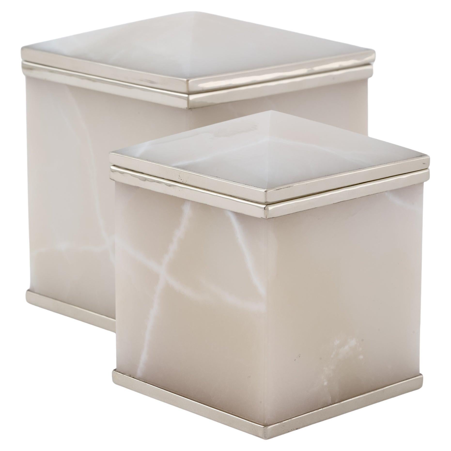 Set Tronador Mini Boîtes, Pierre Onyx Crème et Alpaga Silver
