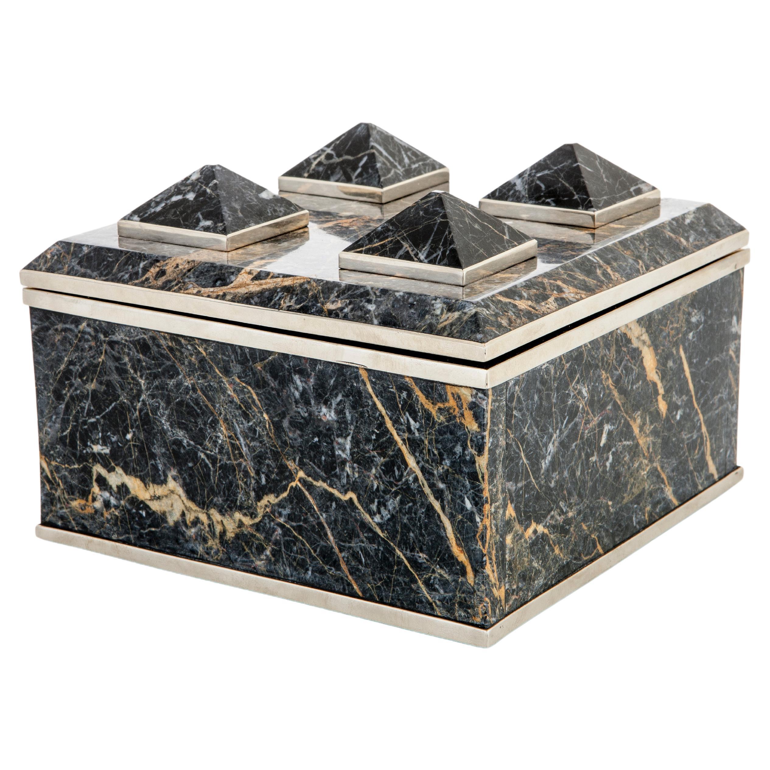 Modern Set Tronador Square & Rectangular Black Onyx Stone Boxes For Sale