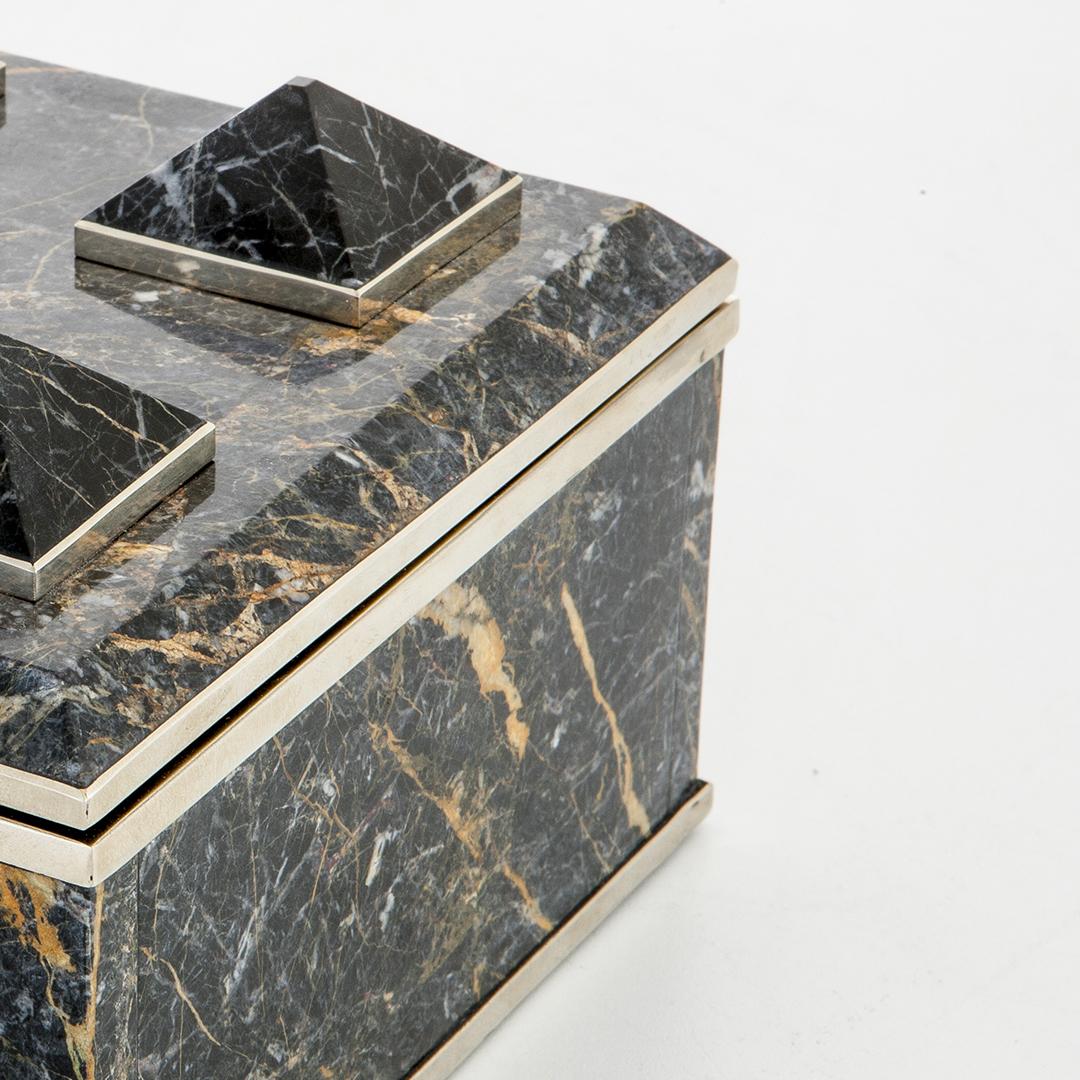 Polished Set Tronador Square & Rectangular Black Onyx Stone Boxes For Sale