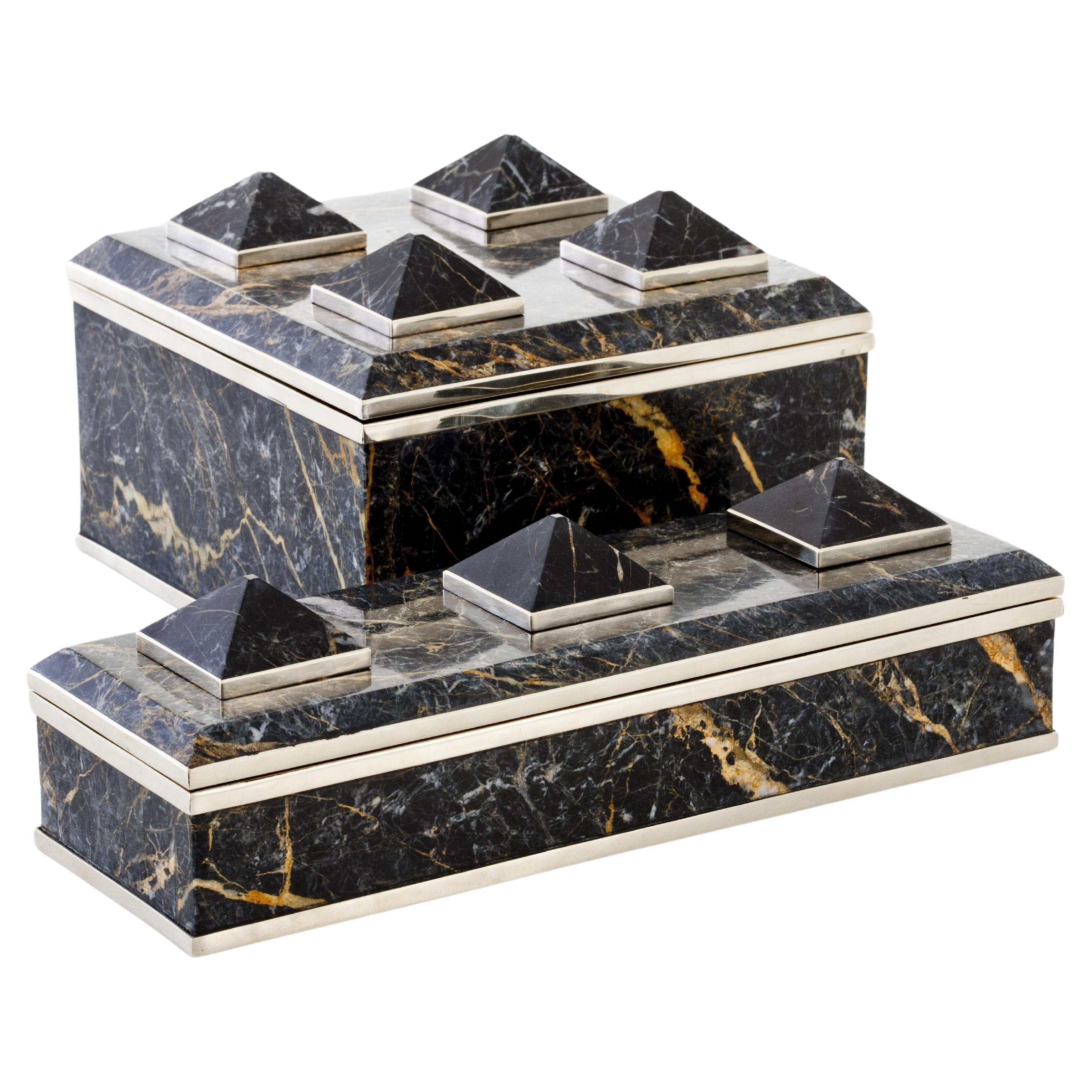 Ensemble de boîtes Tronador carrées et rectangulaires en pierre d'onyx noir en vente