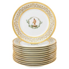 Juego Doce (12) Platos de Vajilla Ginori Grecorromanos Neoclásicos Dorados
