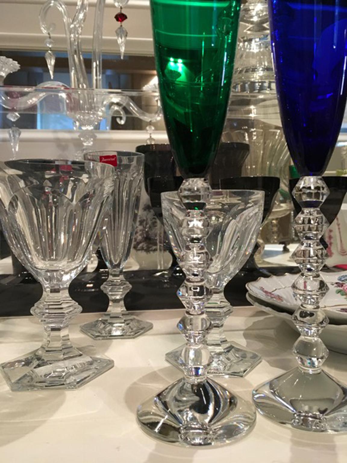 Set of Two Baccarat Green and Blue Crystal Goblets Glasses France, 21st Century 3