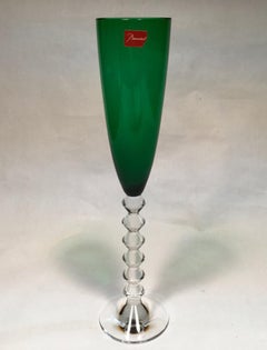Set of Two Baccarat Green and Blue Crystal Goblets Glasses France, 21st Century