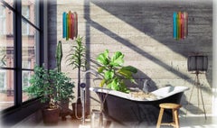 Set aus zwei italienischen Wandleuchtern, mehrfarbig, Triedri Venini-Stil, Murano, 1990er Jahre