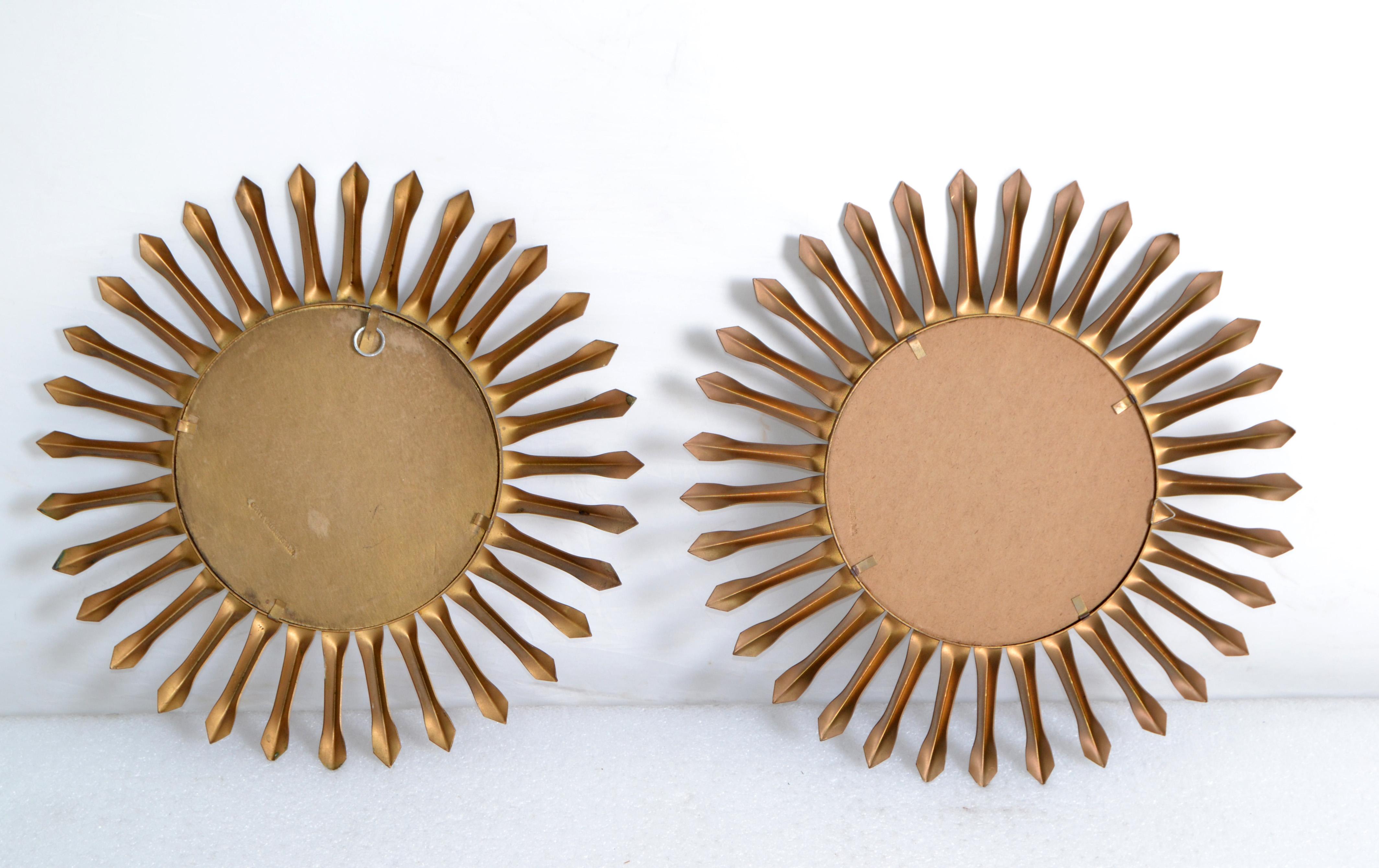 Set, Two Sunburst Wall Mirror in Gold Brass Finish Signed Chaty Vallauris, 1960 For Sale 3