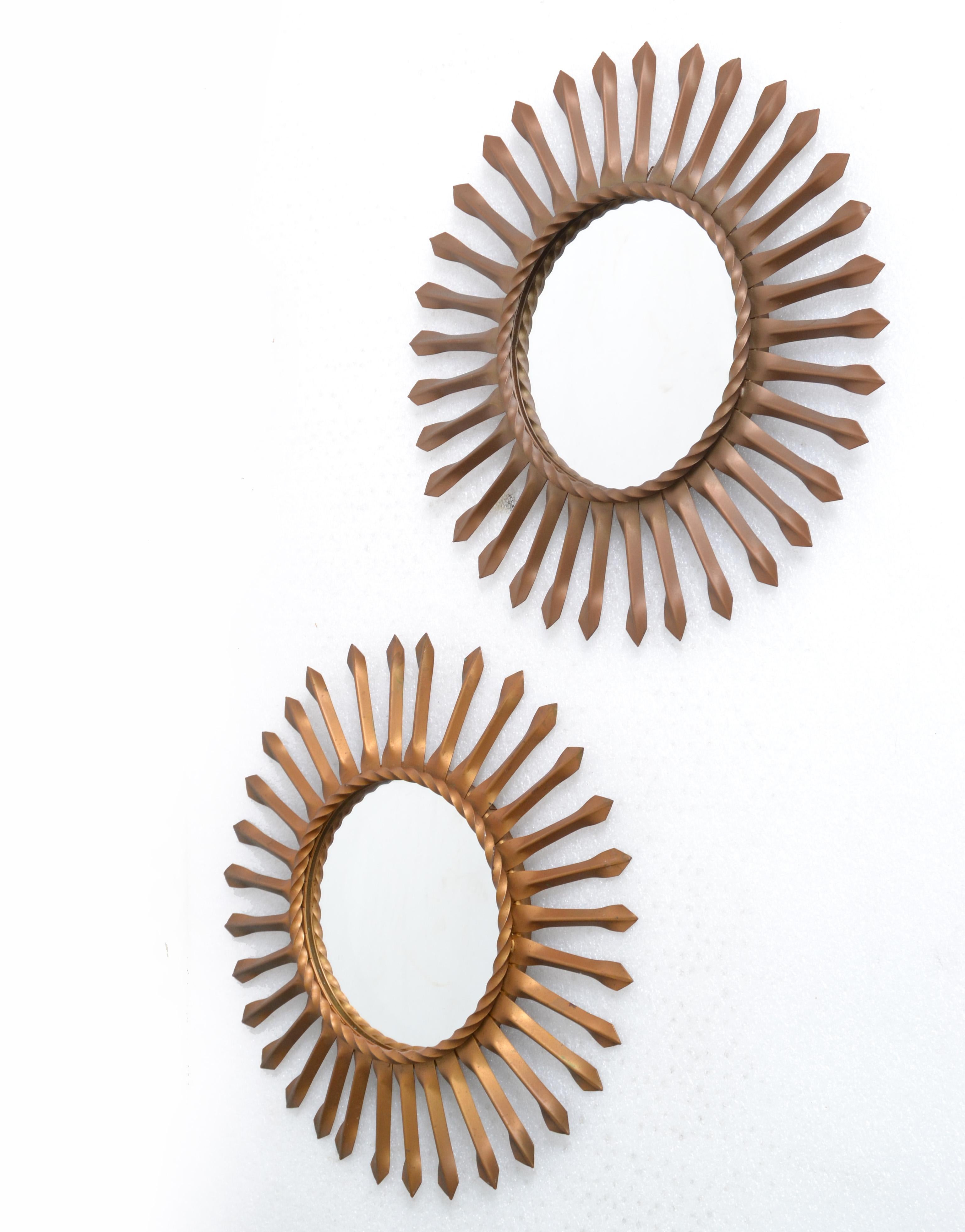 Set, Two Sunburst Wall Mirror in Gold Brass Finish Signed Chaty Vallauris, 1960 For Sale 4