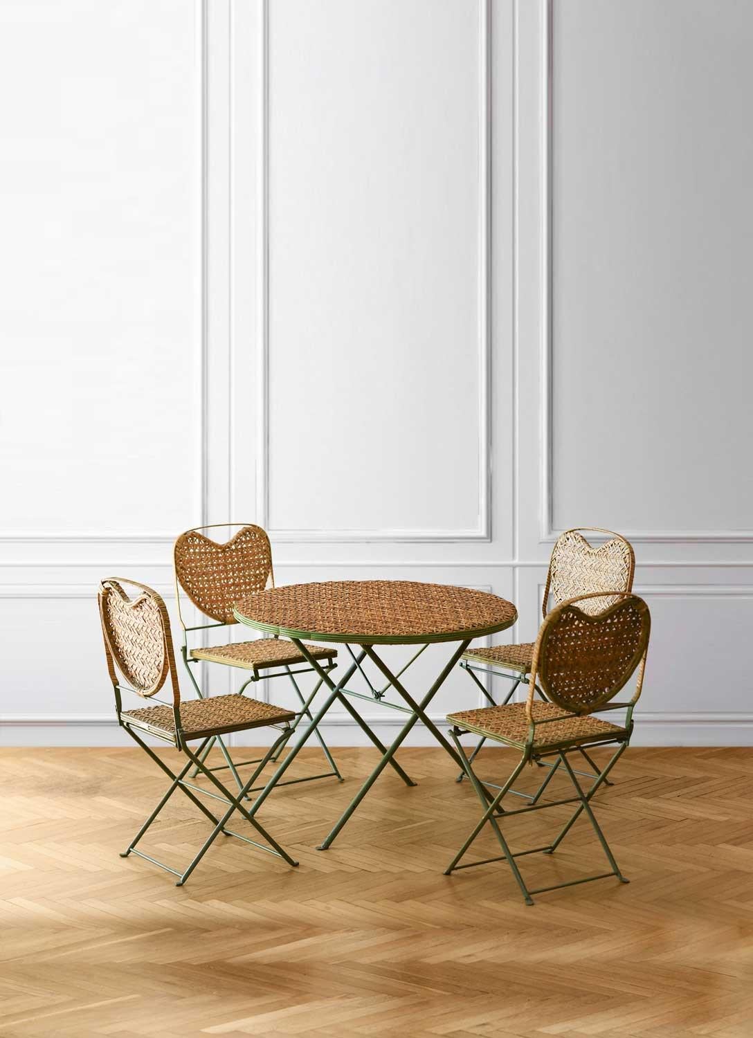  Set “Un Jardine en Plus” Paris Table and 4 folding chairs in wicker and metal 4