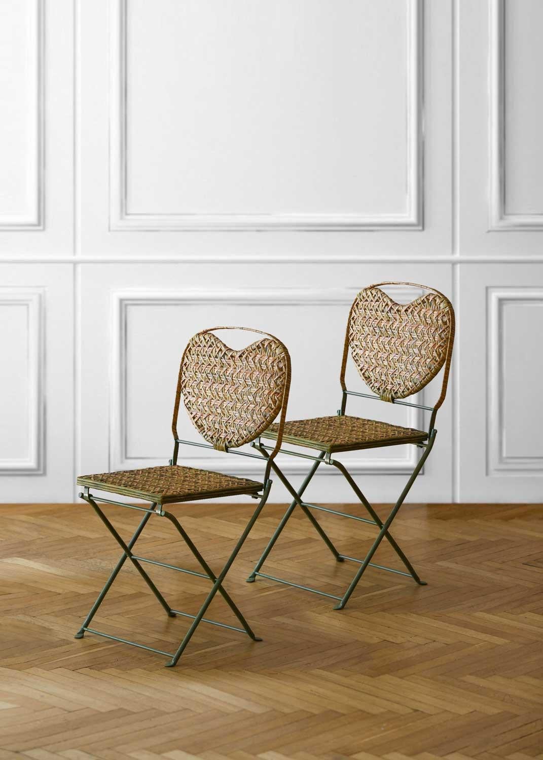 Late 20th Century  Set “Un Jardine en Plus” Paris Table and 4 folding chairs in wicker and metal