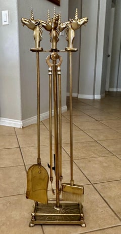 Set Unicorn Horse Brass Fireplace Tool Set