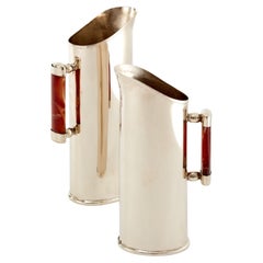 SET Valle Medium, Large Silver Alpaca & Bordeaux Onyx Stone Pitchers