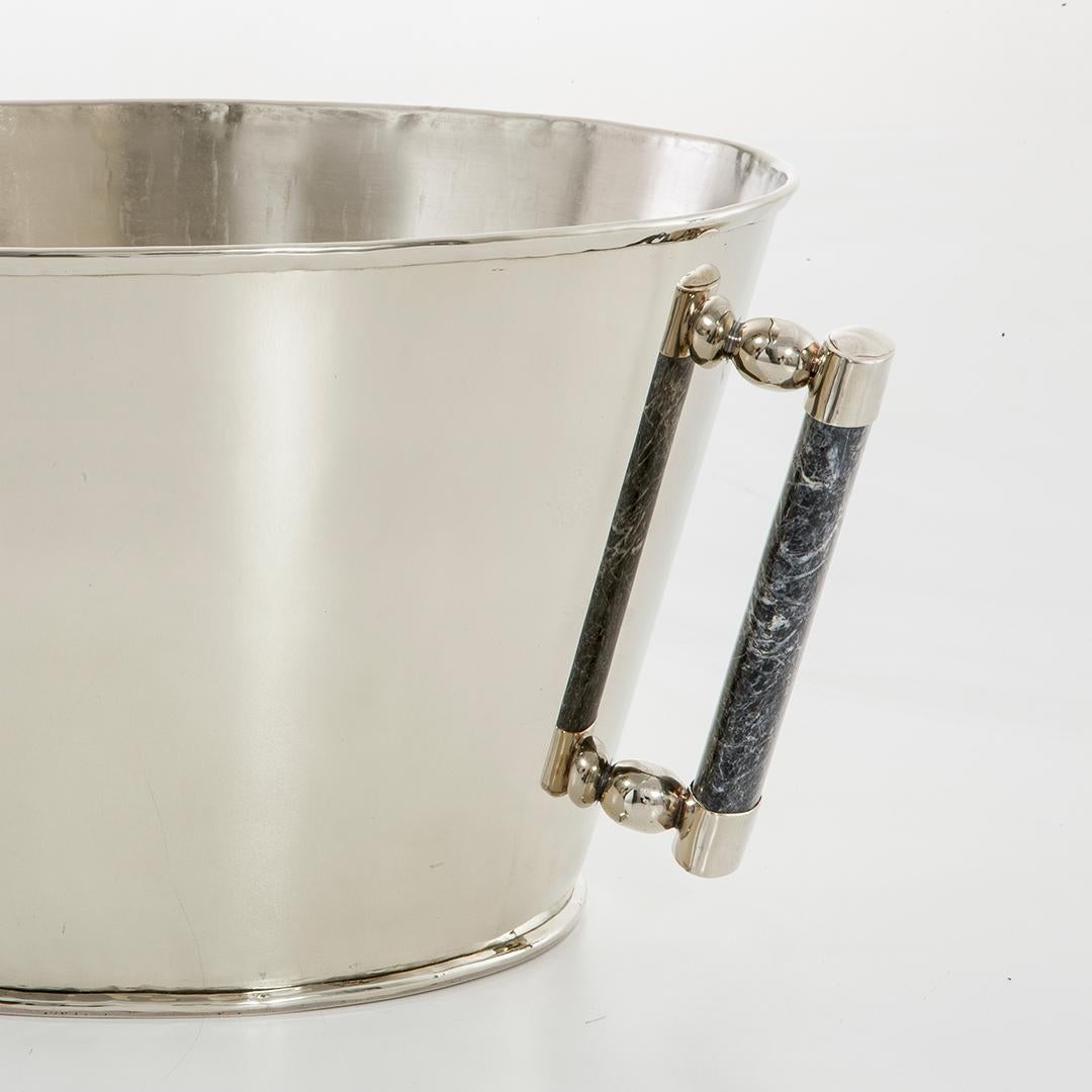 Organic Modern SET Valle Medium & Large Silver Alpaca & Onyx Stone Bar Champagne Buckets For Sale