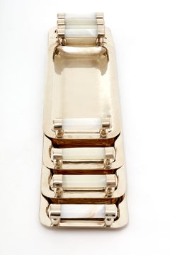 SET Valle Narrow Silver Alpaca & Cream Onyx Stone Trays