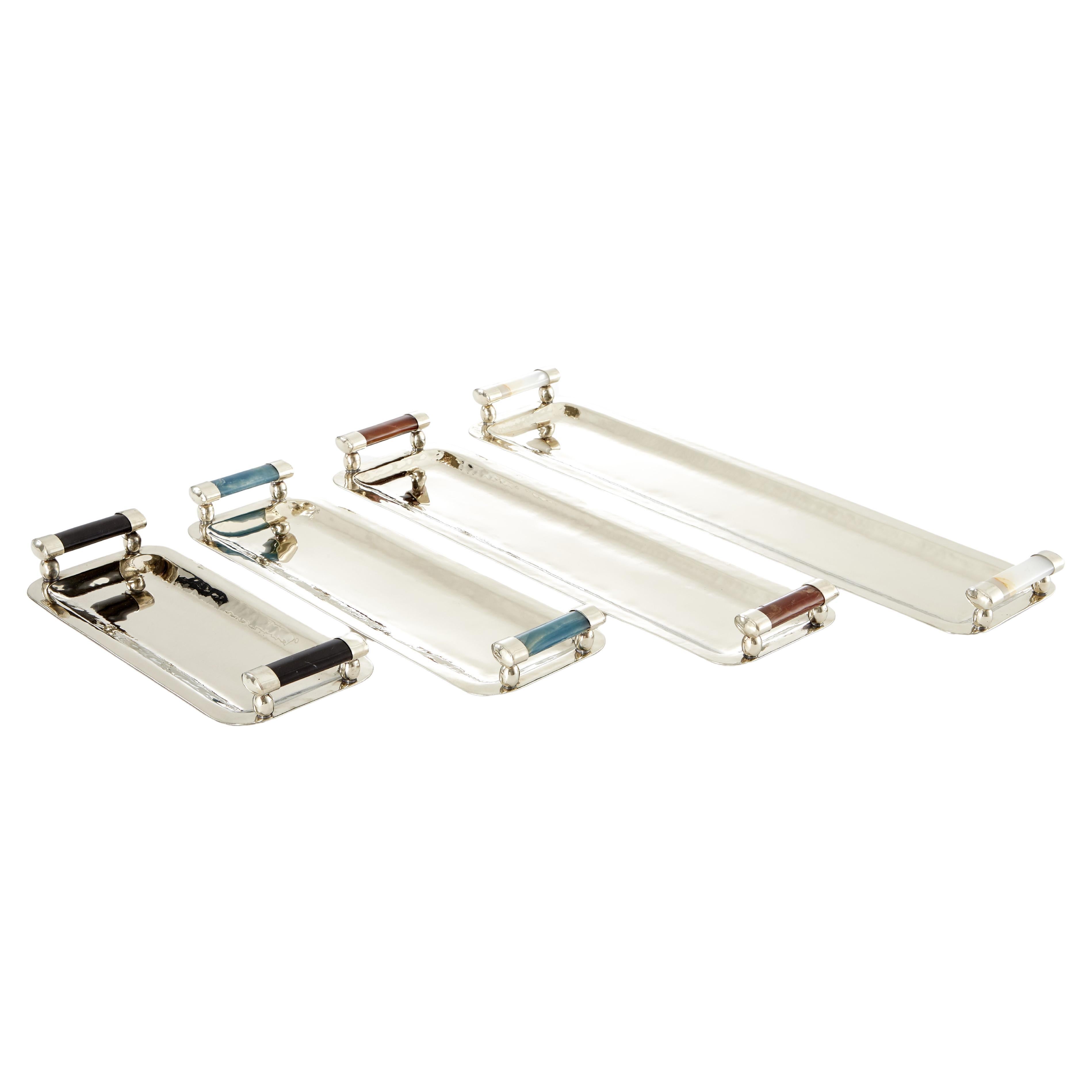 SET Valle Vassoi stretti in argento con alpaca e pietre di onice