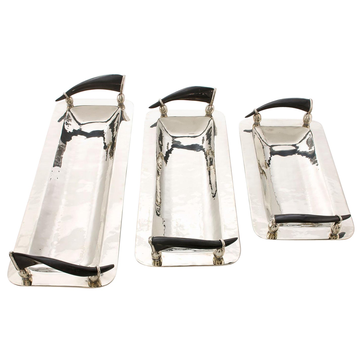 Set Valle Vassoi rettangolari Vassoio d'argento in alpaca e corno in vendita