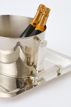 SET Valle Alpaca Plateada , Cubo y Bandeja para Champán Piedra Ónix Crema