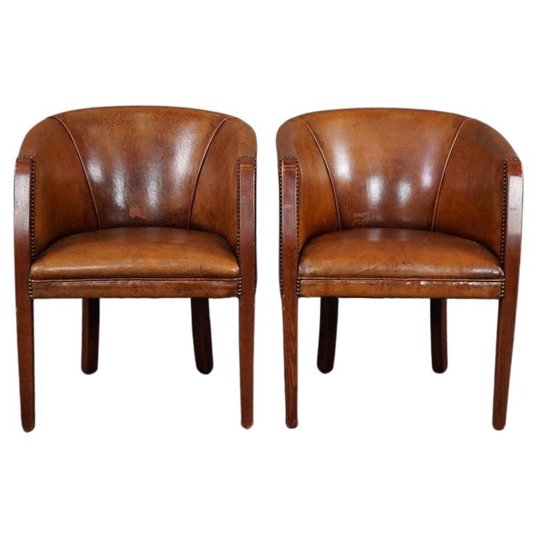 Sturdy set of two sheep leather side chairs